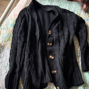 Women's Black Cable Knit Button-Front Sweater Cardigan